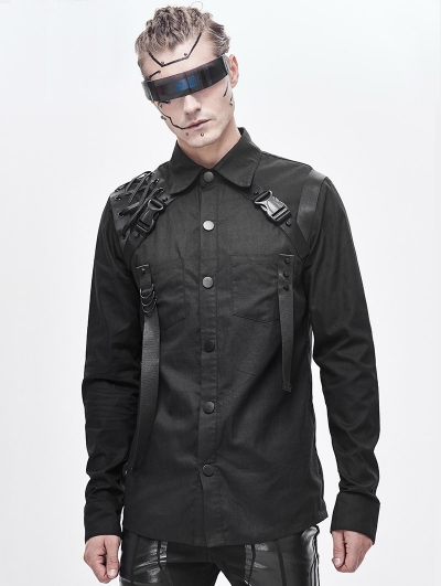 Black Gothic Punk Long Sleeve Shirt for Men