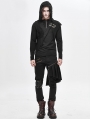 Black Gothic Punk Long Sleeve Hooded T-Shirt for Men