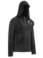 Black Gothic Punk Long Sleeve Hooded T-Shirt for Men