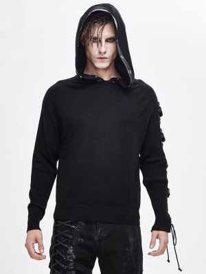 Black Gothic Punk Long Sleeve Hooded Sweater for Men