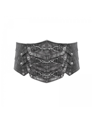 Black Gothic Punk Heavy Metal Buckle PU Leather Waistband for Men