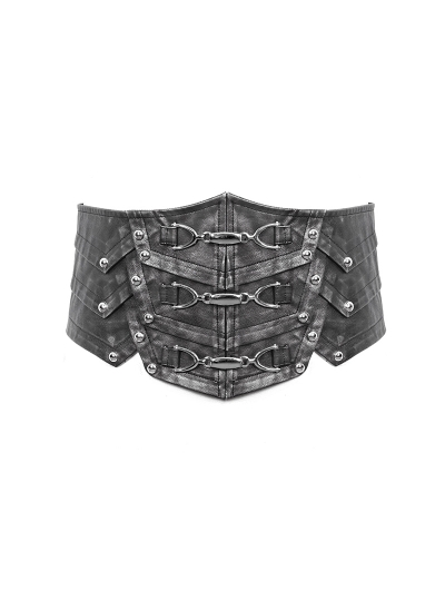 Black Gothic Punk Heavy Metal Buckle PU Leather Waistband for Men