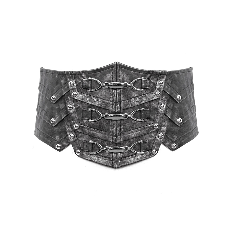 Black Gothic Punk Heavy Metal Buckle PU Leather Waistband for Men