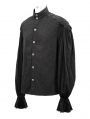 Black Gothic Vintage Jacquard Long Lantern Sleeve Shirt for Men