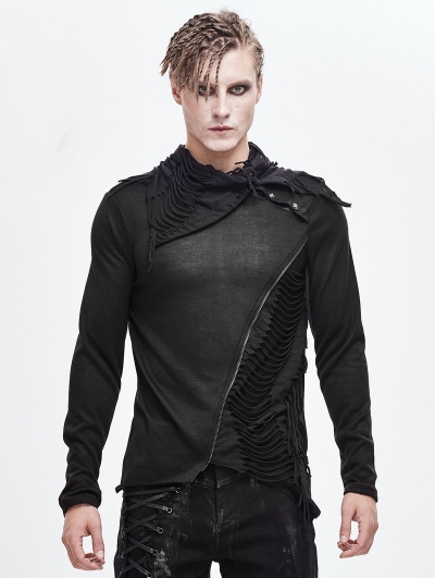 Black Gothic Punk Irregular Long Sleeve T-Shirt for Men