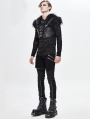 Black Gothic Punk PU Leather Faux Fur Cape for Men