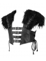 Black Gothic Punk PU Leather Faux Fur Cape for Men