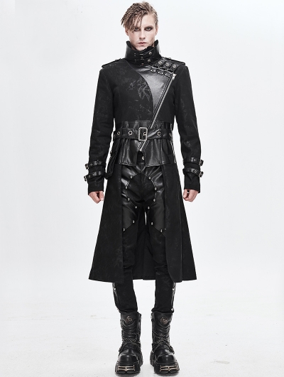 Black Gothic Punk Military Uniform Long Jacker for Men