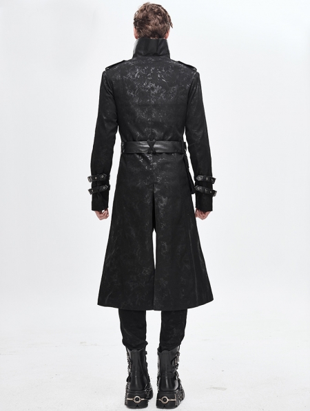 Black Gothic Punk Military Uniform Long Jacker for Men - Devilnight.co.uk