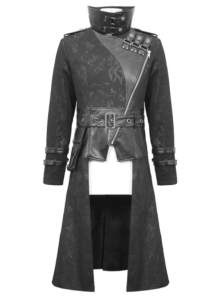 Black Gothic Punk Military Uniform Long Jacker for Men - Devilnight.co.uk