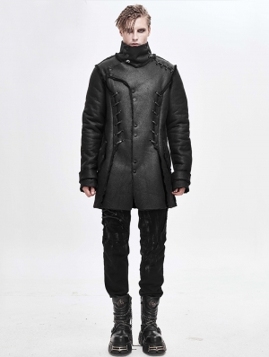 Black Gothic Simple Winter Warm Coat for Men