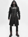 Black Gothic Punk Military Uniform Hooded Long Coat for Men