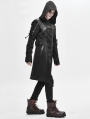 Black Gothic Punk Military Uniform Hooded Long Coat for Men