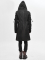 Black Gothic Punk Military Uniform Hooded Long Coat for Men