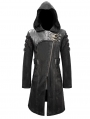 Black Gothic Punk Military Uniform Hooded Long Coat for Men