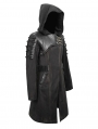 Black Gothic Punk Military Uniform Hooded Long Coat for Men