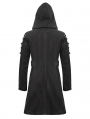 Black Gothic Punk Military Uniform Hooded Long Coat for Men