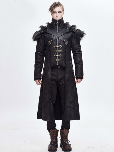 Black Gothic Punk Winter Warm Long Coat for Men - Devilnight.co.uk