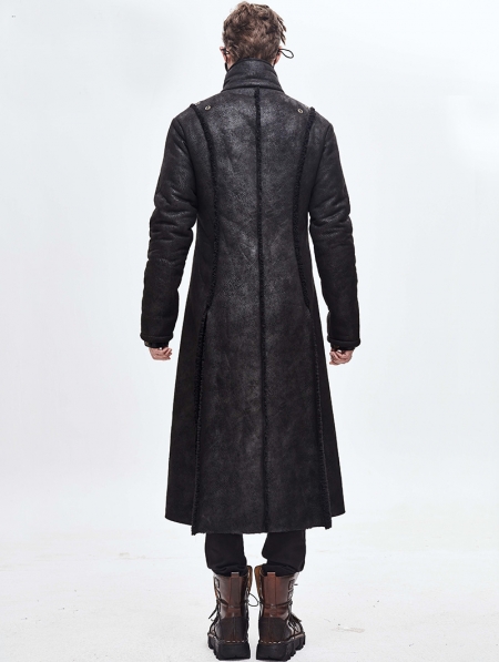 Black Gothic Punk Winter Warm Long Coat for Men - Devilnight.co.uk