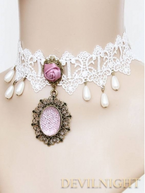 Puprle Pendant Lace Vintage Necklace