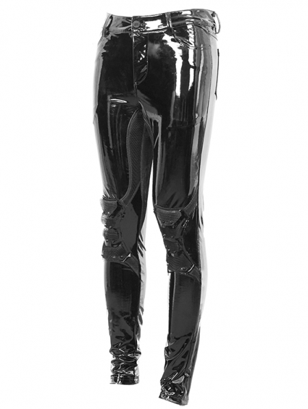 Black Gothic Punk Latex Long Pants for Men - Devilnight.co.uk