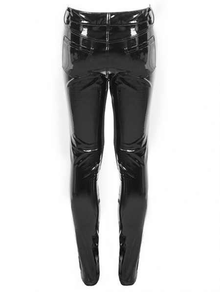 Black Gothic Punk Latex Long Pants for Men - Devilnight.co.uk