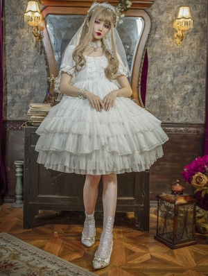 The Arrogant Short Sleeve White Sweet Lolita OP Dress
