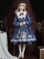 Flying butterflies Blue Preppy Style Long Sleeve Lolita OP Dress