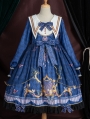 Flying butterflies Blue Preppy Style Long Sleeve Lolita OP Dress