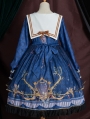 Flying butterflies Blue Preppy Style Long Sleeve Lolita OP Dress