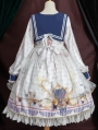 Flying butterflies White Preppy Style Long Sleeve Lolita OP Dress