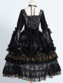 The light of day and night Gorgeous Hime Sleeve Black Gothic Lolita OP Dress Set
