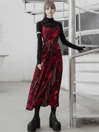 Red Street Fashion Gothic Grunge Slit Long Dress