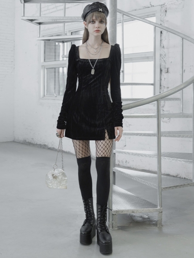 Black Street Fashion Vintage Gothic Grunge Velvet Sexy Short Dress