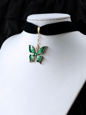 Vintage Gothic Green Butterfly Pendant Choker