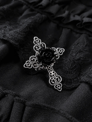 Black Gothic Cross Rose Ring