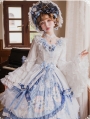 Vivian White And Blue Long Sleeve Classic Lolita Tea Party OP Dress