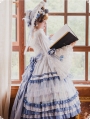 Vivian White And Blue Long Sleeve Classic Lolita Tea Party OP Dress