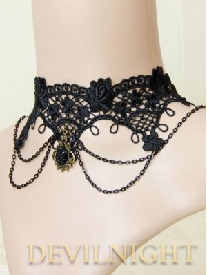 Black Lace Chain Pendant Gothic Necklace
