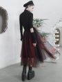 Black and Red Street Fashion Gothic Grunge Casual Long Tulle Skirt