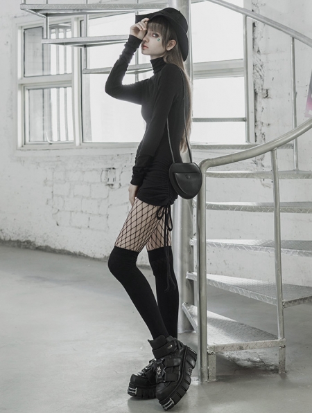 Black Street Fashion Gothic Grunge Irregular Slim Sexy Casual Short ...