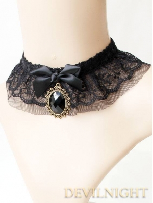 Black Lace Bow Pendant Gothic Lolita Necklace