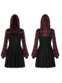 Black and Red Plaid Street Fashion Gothic Grunge Fake Two-Piece Hooded Casual Dress