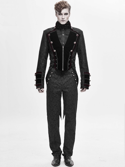 Black Retro Gothic Party Swallow Tail Coat for Men - Devilnight.co.uk