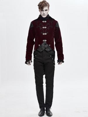 Wine Red Velvet Retro Gothic Swallow Tail Coat for Men