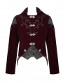 Wine Red Velvet Retro Gothic Swallow Tail Coat for Men