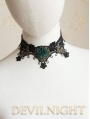 Black Lace Green Flower Gothic Necklace