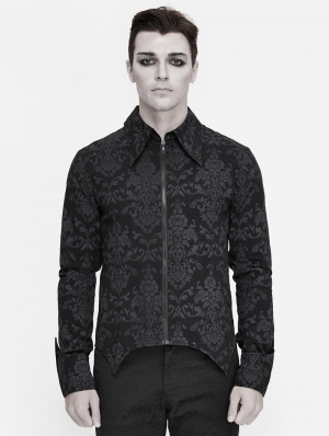 Black Vintage Pattern Gothic Long Sleeve Shirt for Men