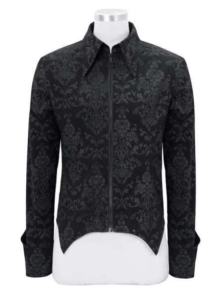 Black Vintage Pattern Gothic Long Sleeve Shirt for Men - Devilnight.co.uk