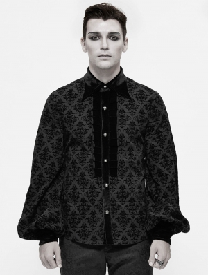 Black Dark Gothic Vintage Pattern Long Sleeve Shirt for Men